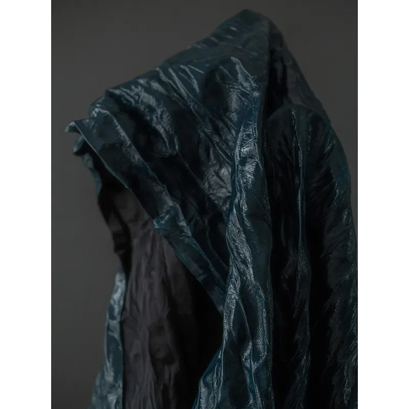 شمع الزيت والجلود الراقية الغنية الكوبالت الأزرق الملمس التجاعيد التدرج الإبداعية الشرير سترة صورة ظلية مصمم النسيج #3