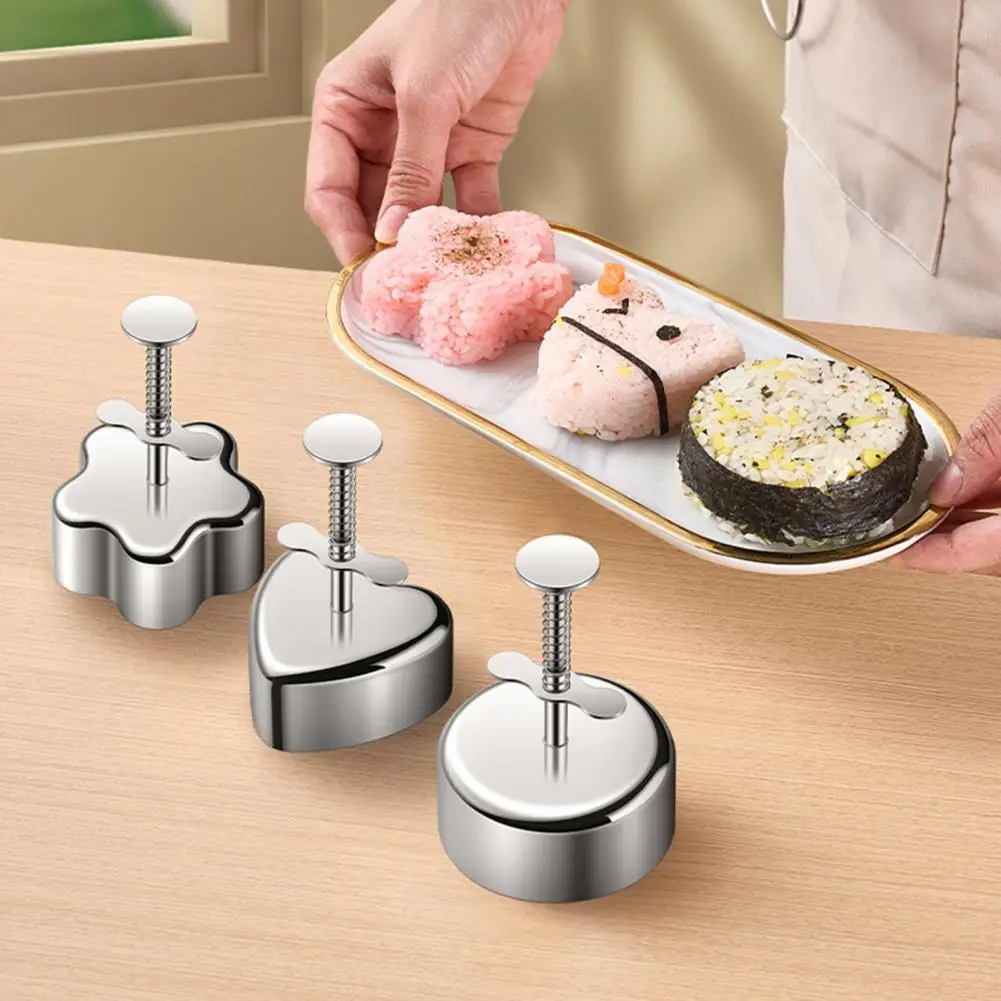 Rice Ball Maker for Children Stainless Steel Onigiri Mold Set Sushi Rice Ball Maker with Round Star Shapes Food-safe for Patties