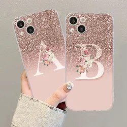 Letter Pink Shiny M R Clear Phone Case For IPhone 15 14 13 12 Mini 11 Pro XS Max X XR SE 6 7 8 Plus Soft Silicone Cover