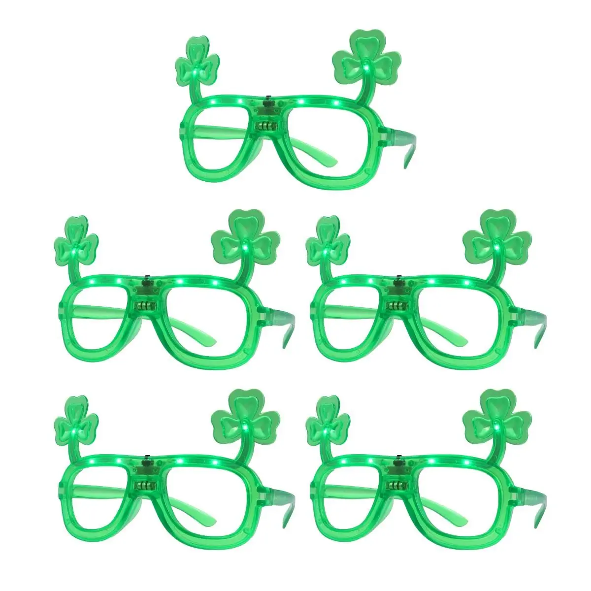 

5pcs Green LED Clover Glasses Lightweight Funny Eyewear Props for Party Photo Booth Birthday Halloween Festivals