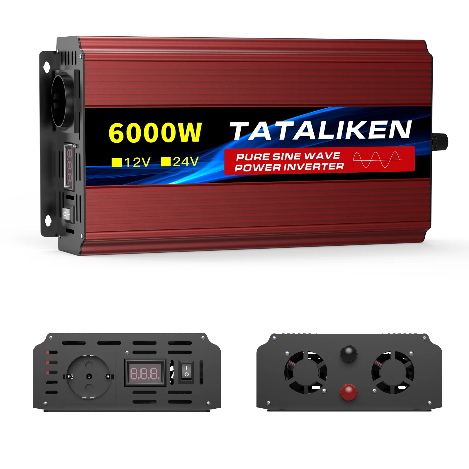 3500W/4500W zuivere sinus inverter 24V naar 220V 50Hz met digitaal display & temperatuurregeling ventilator EU-stekker voor camper zonne-energie