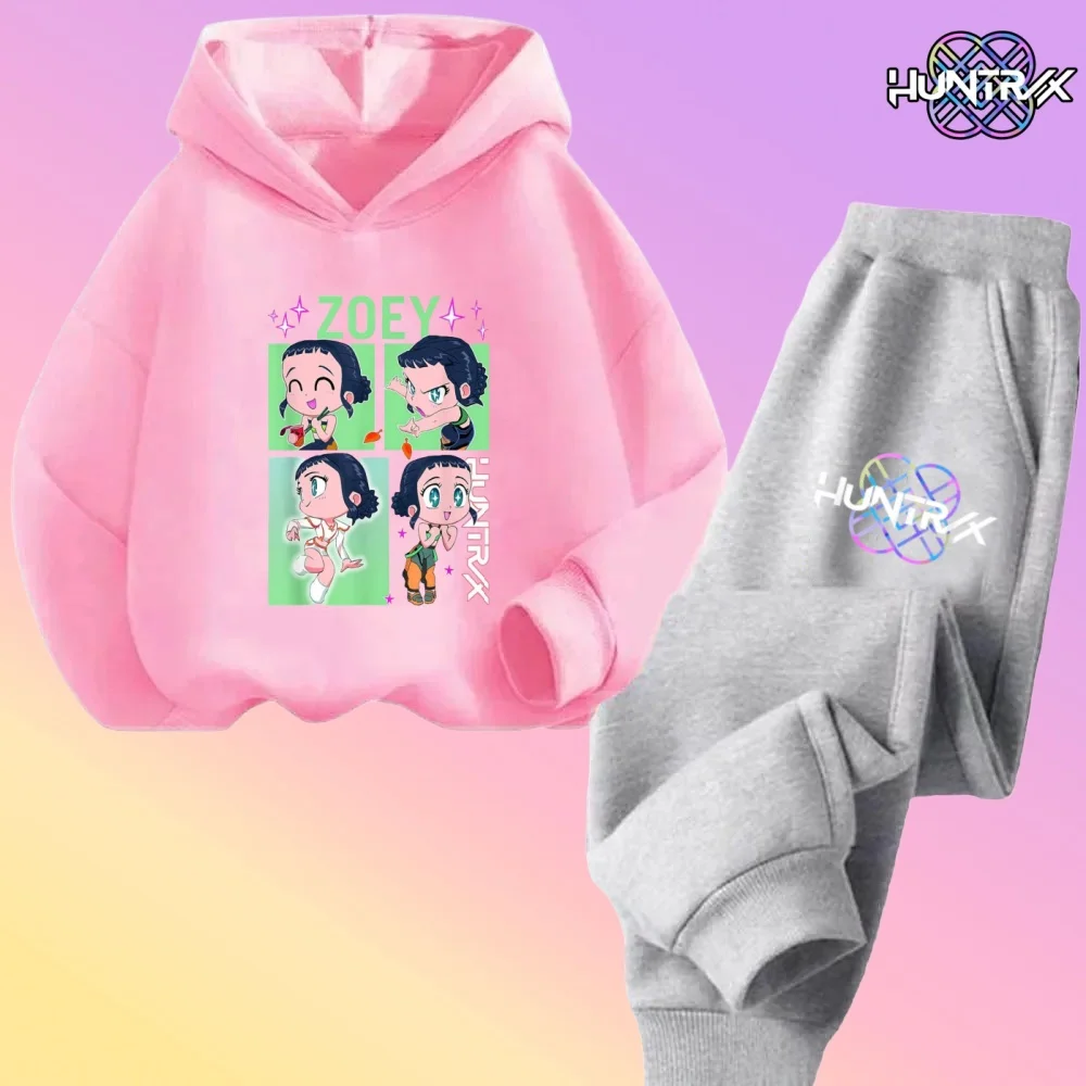 

Kpop Demon Hunters Kawaii пуловер свитшот аниме спортивный костюм мультфильм для девочек и мальчиков детская одежда комплекты унисекс детские толстовки