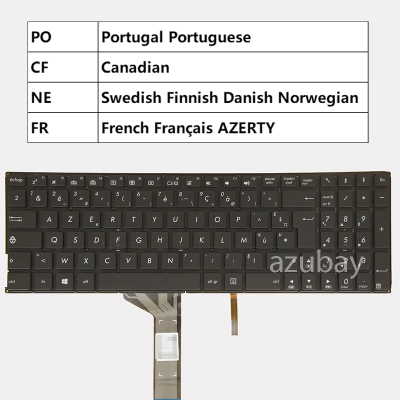 Keyboard For ASUS K501UX A501L A501LB A501LX V502L V502LB V502LX V505L V505LB V505LX  Portuguese Canadian French AZERTY Nordic