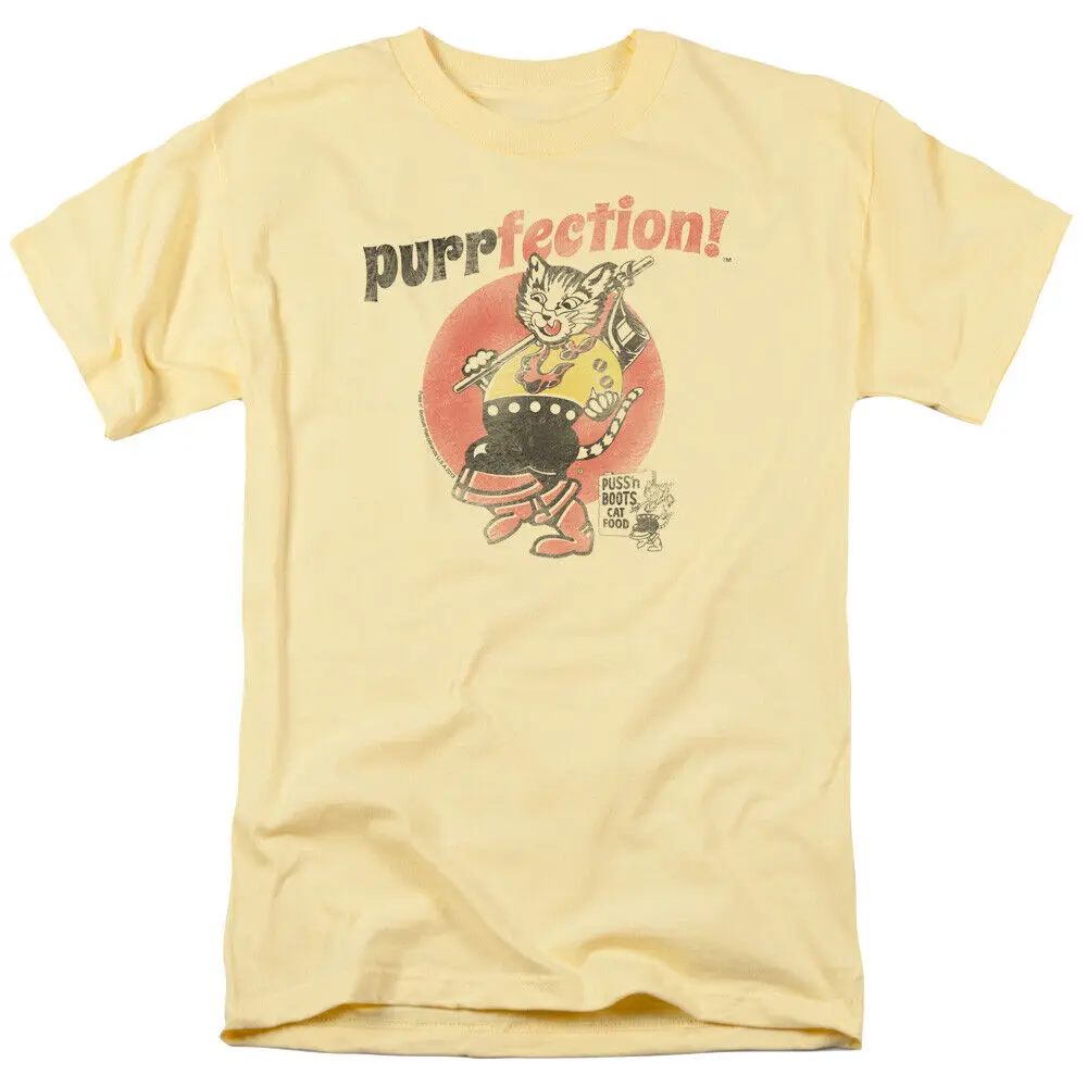 Puss N Boots Purrfection T Shirt Mens Licensed Cat Food Banana