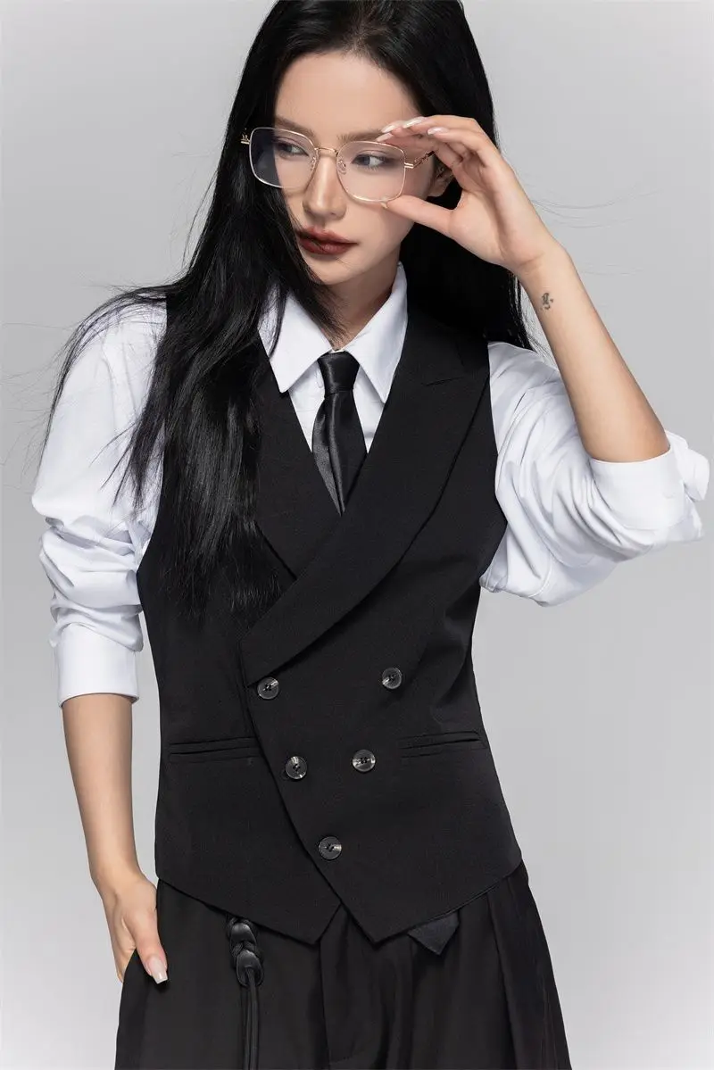 Women's Casual Suits Vest With a Lapel Collar Business Vest British Style High-End Sense Gun Lapel Collar Slim Waistcoat Jacket