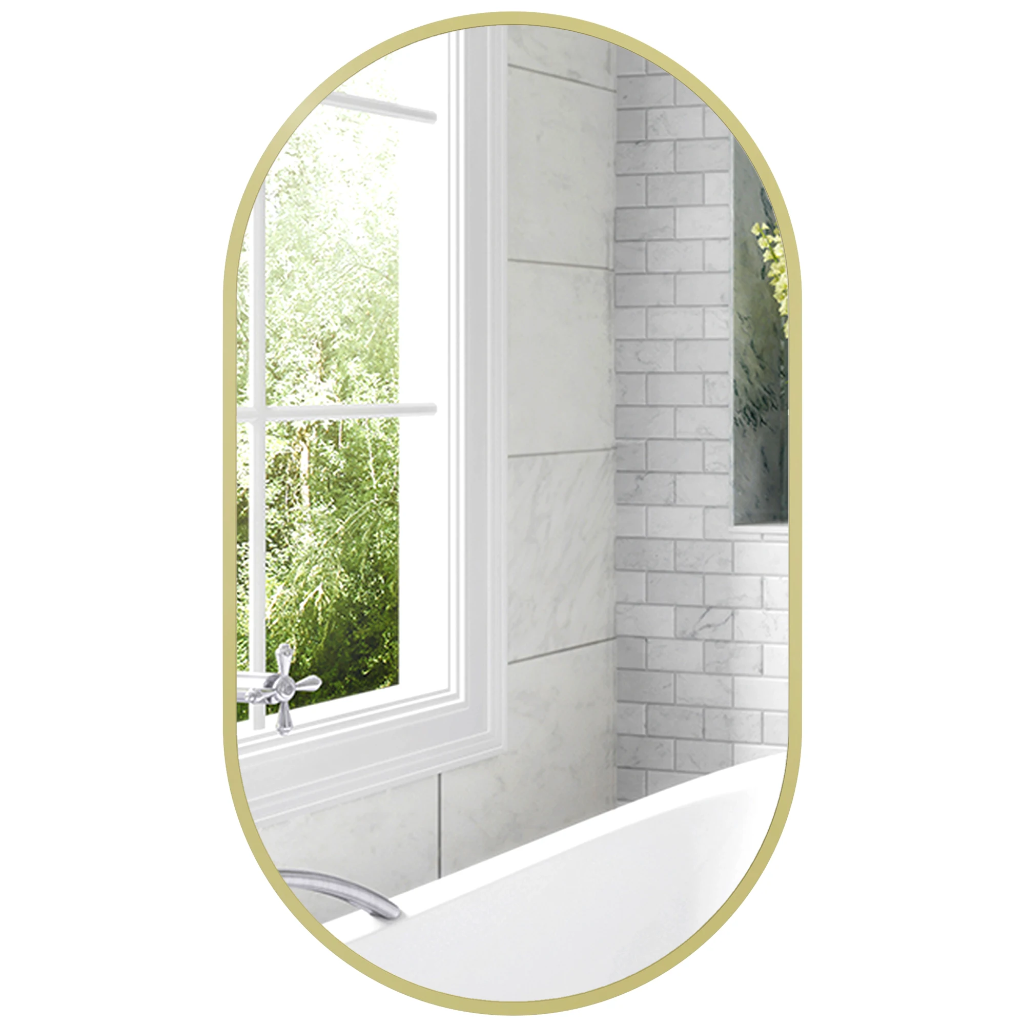 HOMCOM Espejo de Baño Ovalado Espejo Decorativo de Pared con Marco de Aluminio para Salón Horizontal o Vertical Dorado