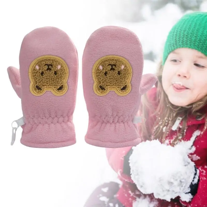 

R66D Cartoon Bear Gloves Full Finger Mitts Thickened Windproof Warm Snow Gloves Thermal Gloves for Boy Girl Winter Mittens