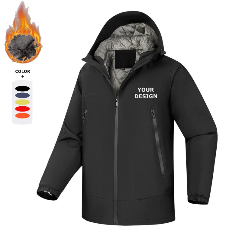 Custom DIY Jacket Warm Windbreaker Zippered Winter Thickened Hooded Jacket Design Printed Embroidery Outdoor Windproof Coat