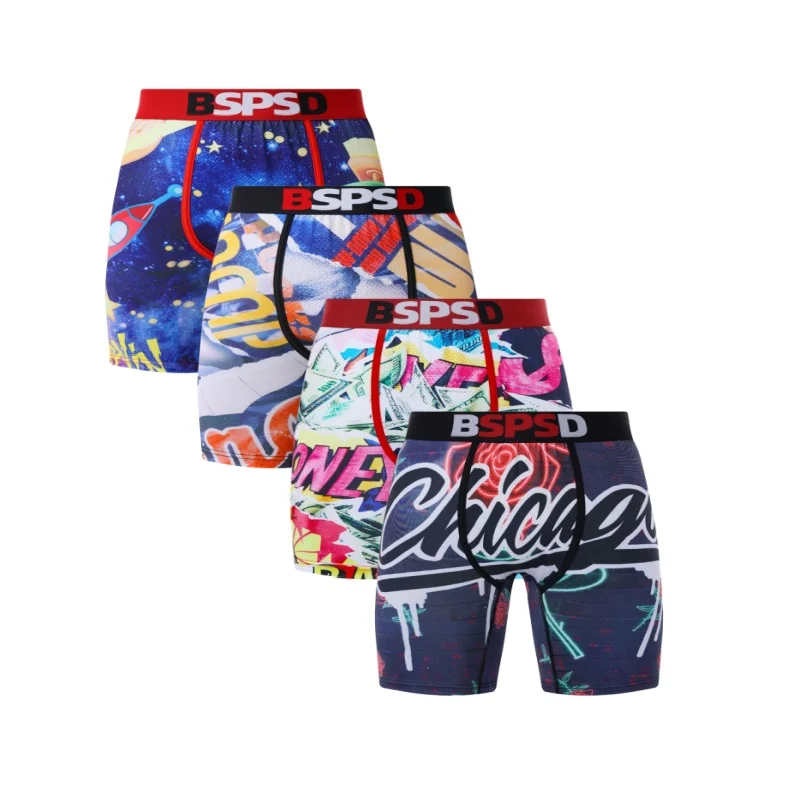 

4Pcs Sexy Men Underwear Boxers Breathable Comfy Mens Boxershorts Men's Panties Underpants Print Man Boxers Briefs Trunks