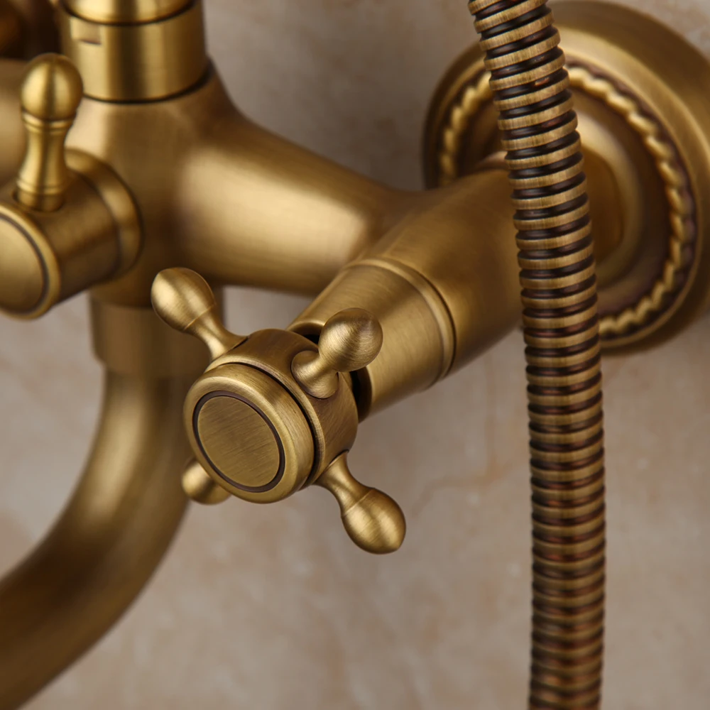 ZAPPO Antique Brass Bathtub Faucet Wall Mount Waterfall Tub Spout Hot Cold Water With ABS Handshower Mixer Tap Bath Shower Tap
