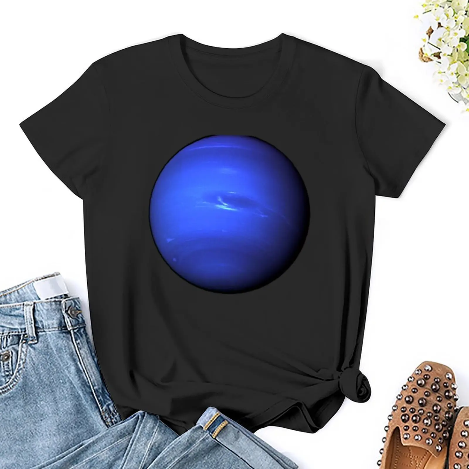 Planet Neptune t-shirt top manica corta t-shirt nere per donna