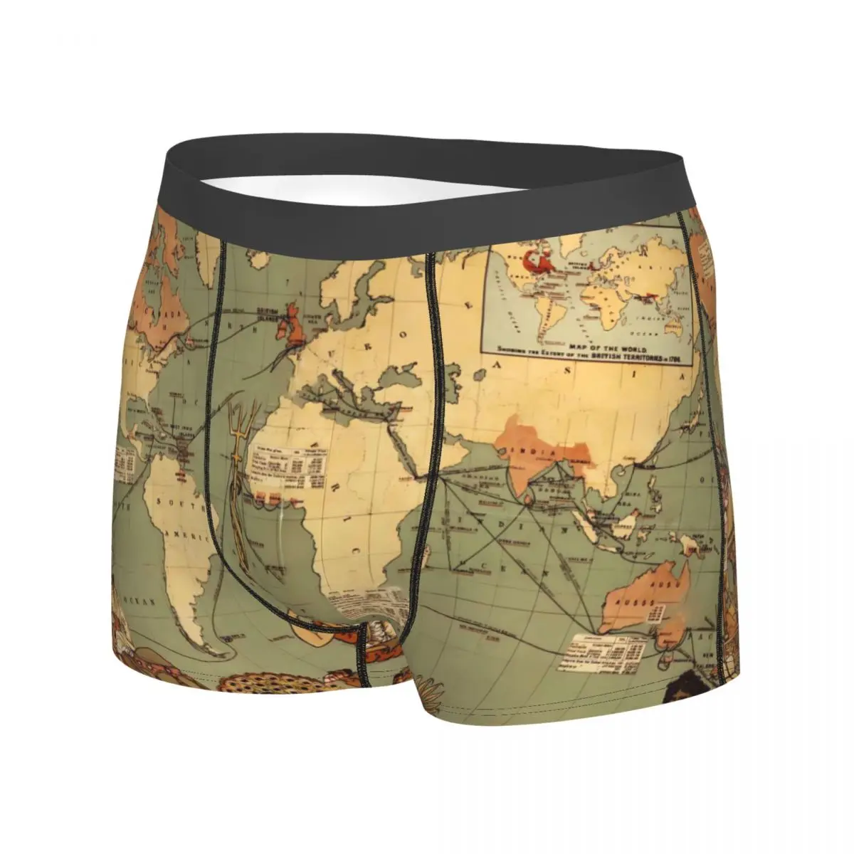 World Map Underwear Antique 1886 Custom Boxer Shorts Hot Men Underpants Elastic Boxer Brief Birthday Gift