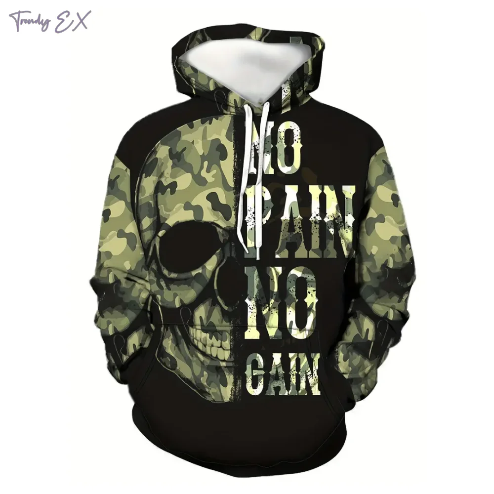 

Men's Sweatshirt Street 3D Skull Digital Prints Currents Hoodies Sports Kangaroo Pocket Long Sleeve Graphic Hoodies Clothing