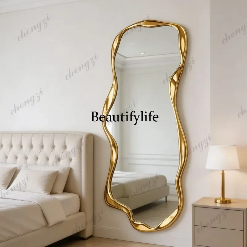z183 Irregular wavy edge full-body mirror wall-mounted full-length mirror high-value bedroom decorative mirror view 3