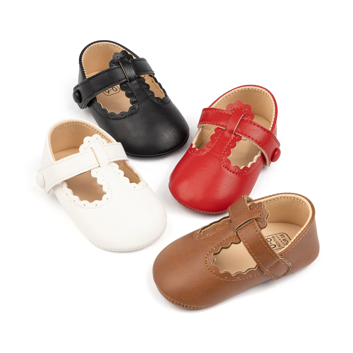 

Meckior Baby Girl Soft Sole Scalloped Buckle Crib Shoes Non-Slip Infant First Walkers