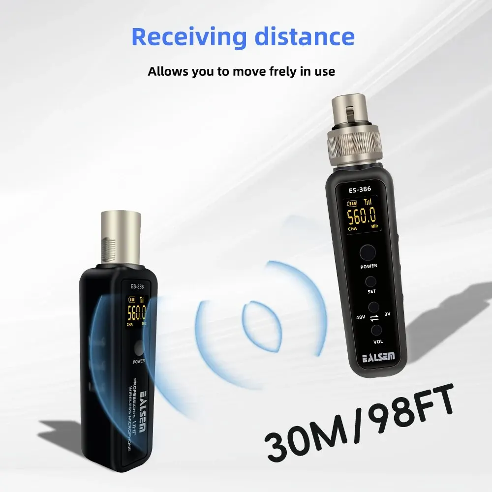 EALSEM UHF Wireless XLR Transmitter & Receiver System, for Dynamic & Condenser Microphone and Guitta,25 Channels,98 Ft Range