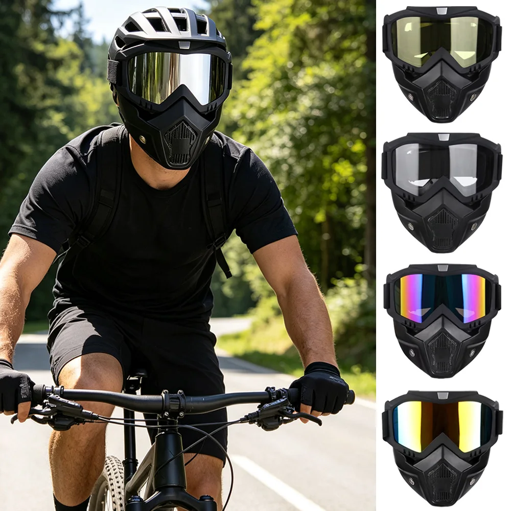Detachable Face Mask Goggle for Off‑Road ATV Motocross Snow Riding Tour for Outdoor Players Quick‑Release Detachable Structure