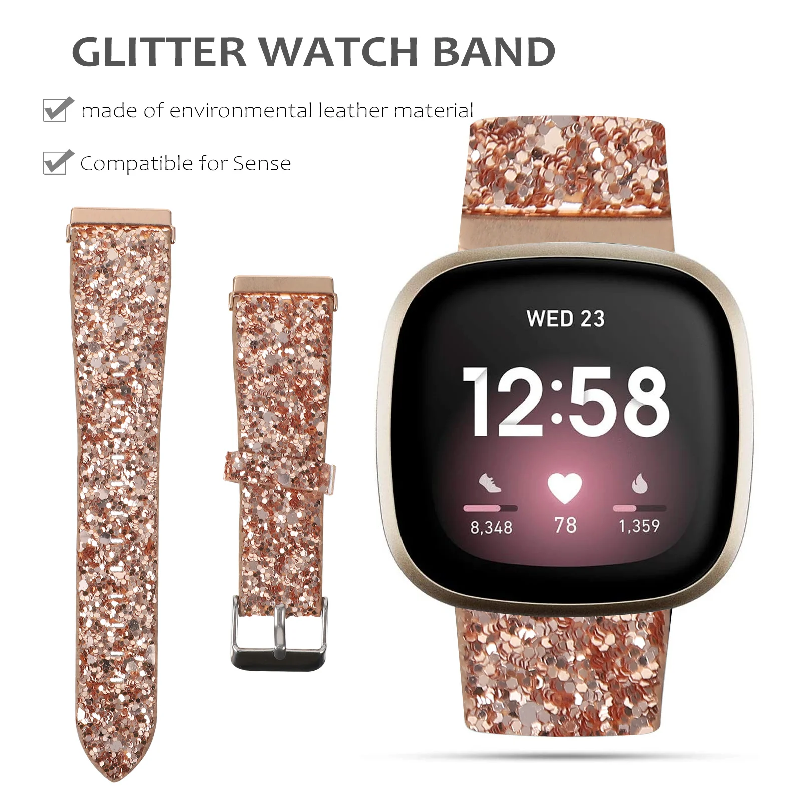 

Stylish Glitter Watchband for 2 PU Strap Replacement Wristband Comfortable Daily Wear