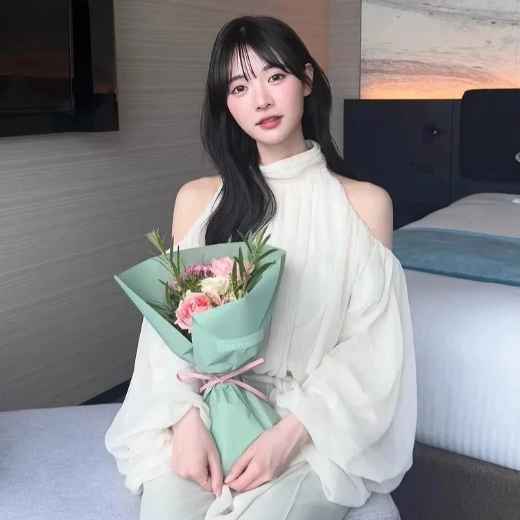 Japanese Style High Neck Off-Shoulder Chiffon Short Long Sleeve Top Sweet Loose Women's Solid Color Versatile Shirt with Ribbon