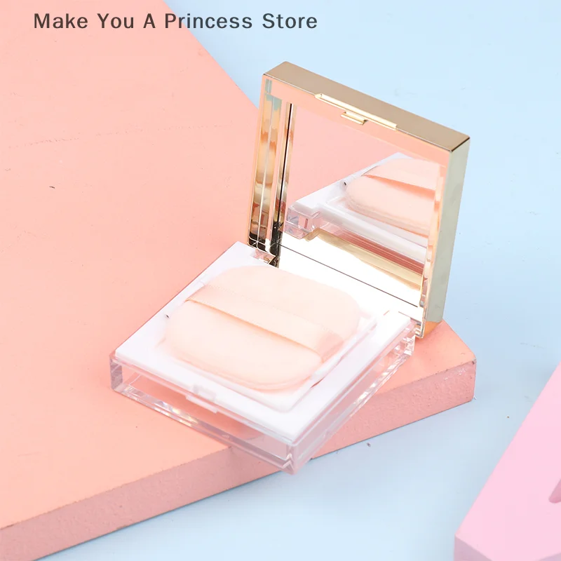 8g Square Gold Border Loose Powder Box Empty Refillable Portable Makeup Setting Powder Blush Case Container With Puff Mirror
