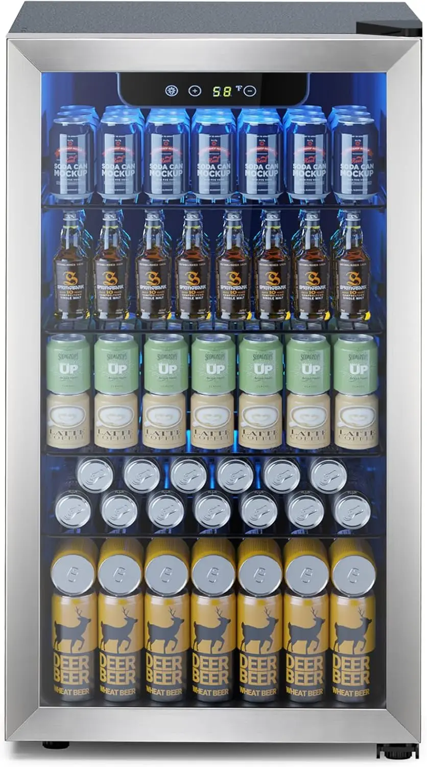 

Mini Fridge 130 Can Beverage Refrigerator Cooler, 3.2 Cu.Ft Drink Fridge forSoda Wine Beer, Digital Temperature Control Cooler