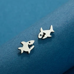 Kinitial Stainless Steel Midi Shark Women Earrings Sea Animal Cartoon Jewelry Lovely Stud Earrings Party Gift