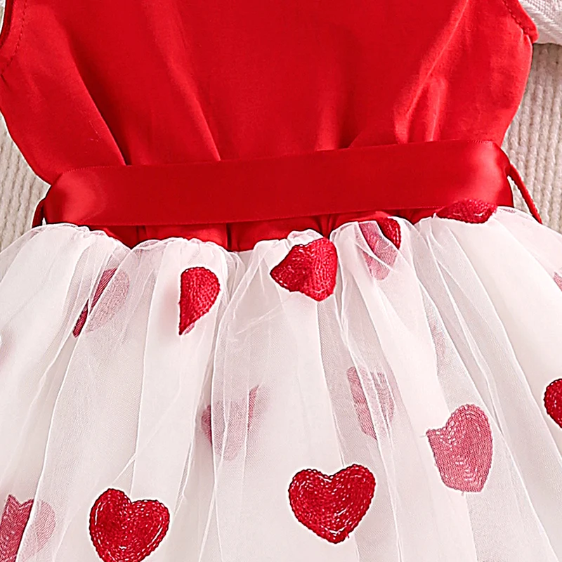 Baby Girl Dress 4-7 Years Summer Girls Red Cute Fashion Flying Sleeve Tulle Dress Cool Breathable Princess Dress For Kids