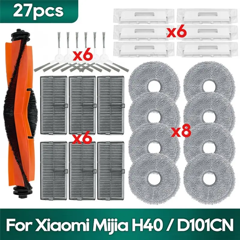 

PORK-For Xiaomi Mijia H40 / D101CN Accessories Main Side Brush Hepa Filter Mop Cloths Dust Bag Replacement Parts