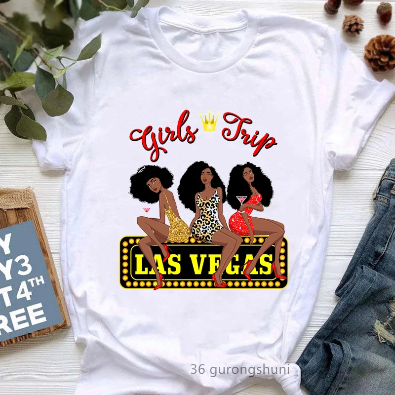 Las Vegas Girls Trip Shirt Women Birthday Squad Print T Shirt Femme Vacation Travel Vacay Girls Tshirt Female Harajuku Shirt