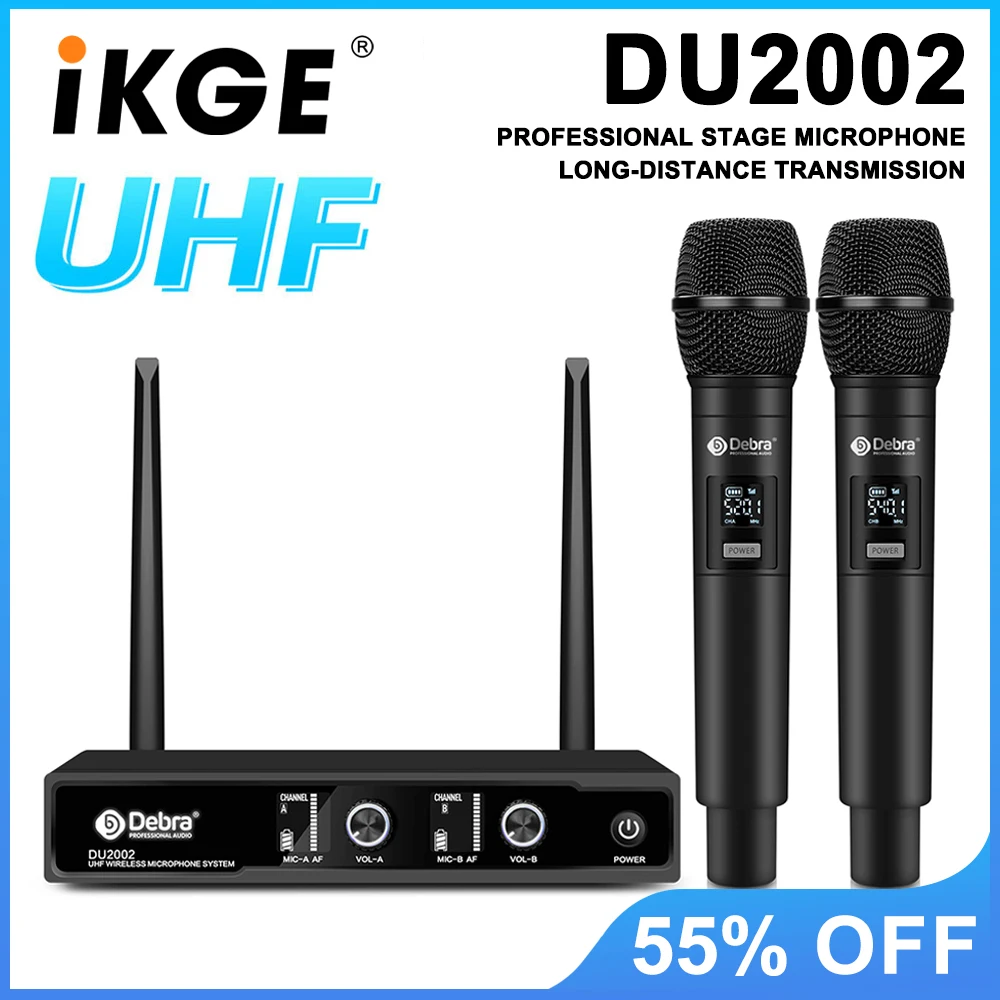 IKGE DU2002 handheld wireless microphone, UHF transmission distance of 80m, can block the noise, suitable for stage, church, bar