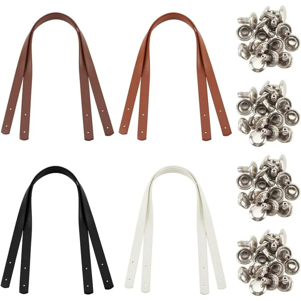 PH PandaHall 4 Colors Leather Bag Handles 4pcs 23.7 Inch Leather Bag Straps with Silver Rivets Purse Handles Short Handbag