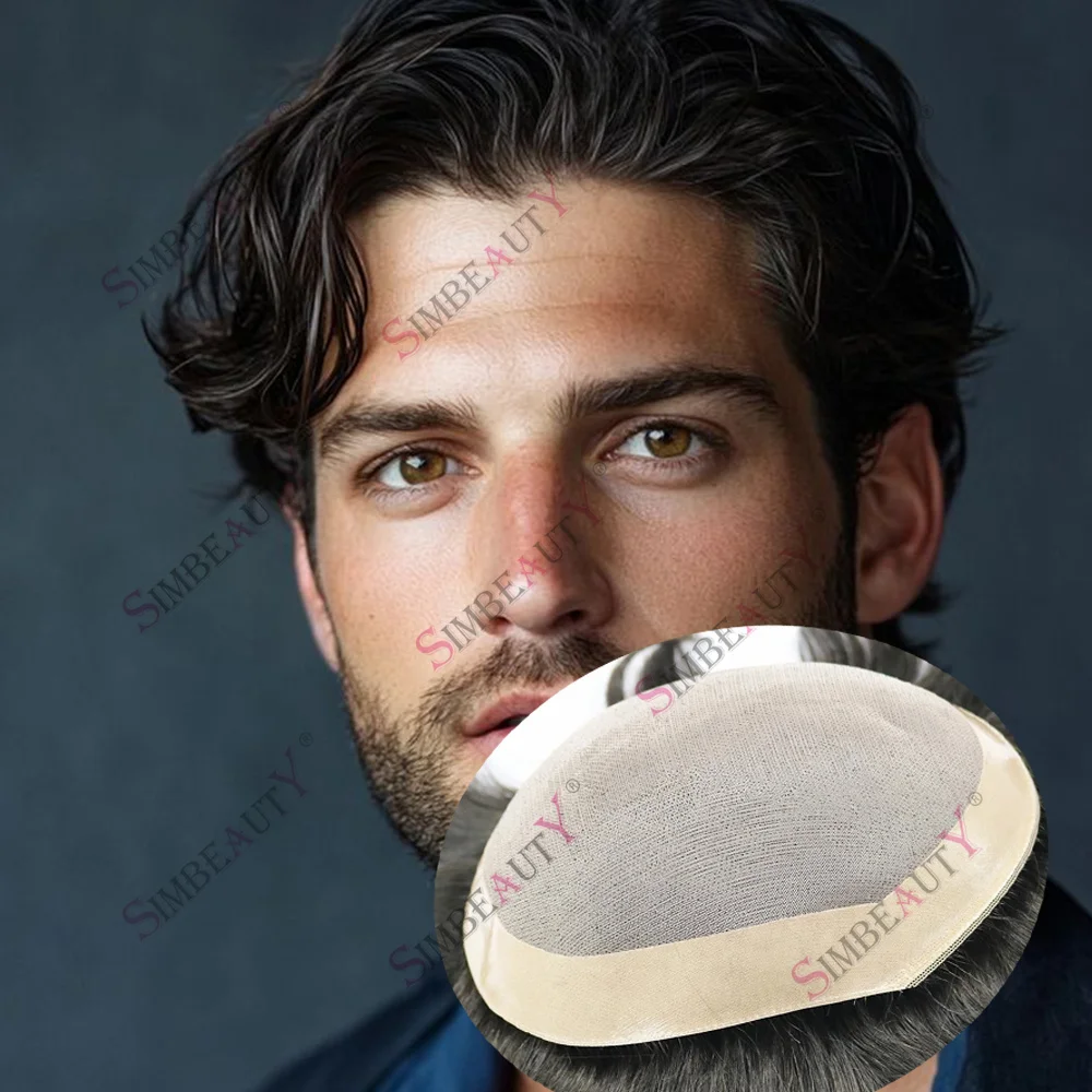 

100% Human Hair Men Toupee Durable Men's Wigs Natural Hairline Mono Lace Top NPU Base Black Man Hairpieces Capillary Prosthesis