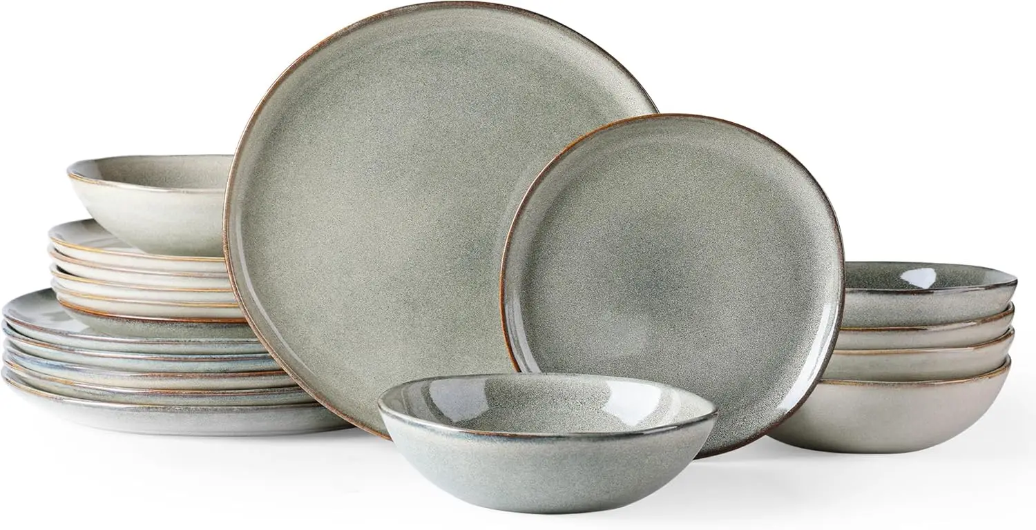 Ceramic Dinnerware Sets,Handmade Reactive Glaze Plates and Bowls Set,Highly Chip and Crack Resistant | Dishwasher & Microwave Sa