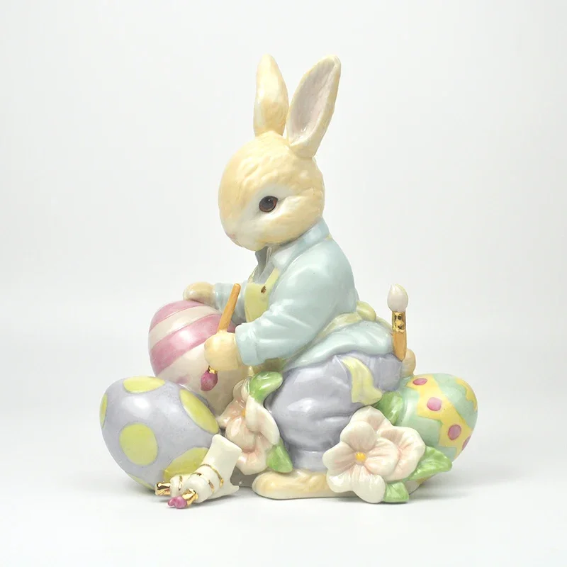 Easter Decoration Lenox Ceramic Rabbit and Egg Figurine Porcelain Fun Animal Statue Children's Room Ornament Birthday Gift