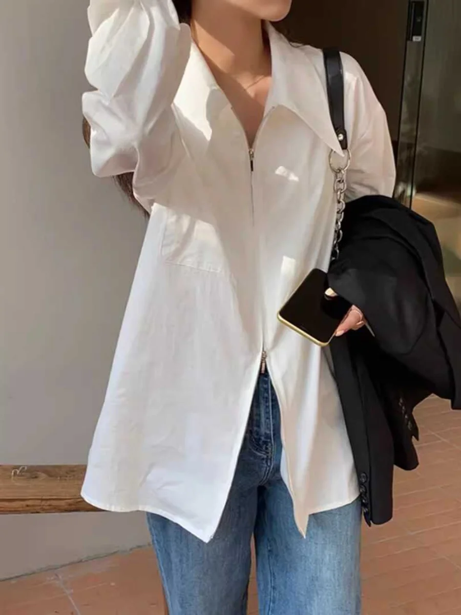 

White Long Sleeve Women's Shirt Spring Autumn New Style plus Size Base Layer Charming Inner Wear Commute Style Collar