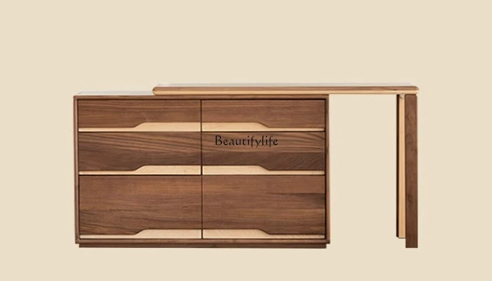 

*Solid wood dresser chest integrated simple bedroom corner light luxury black walnut makeup table retractable