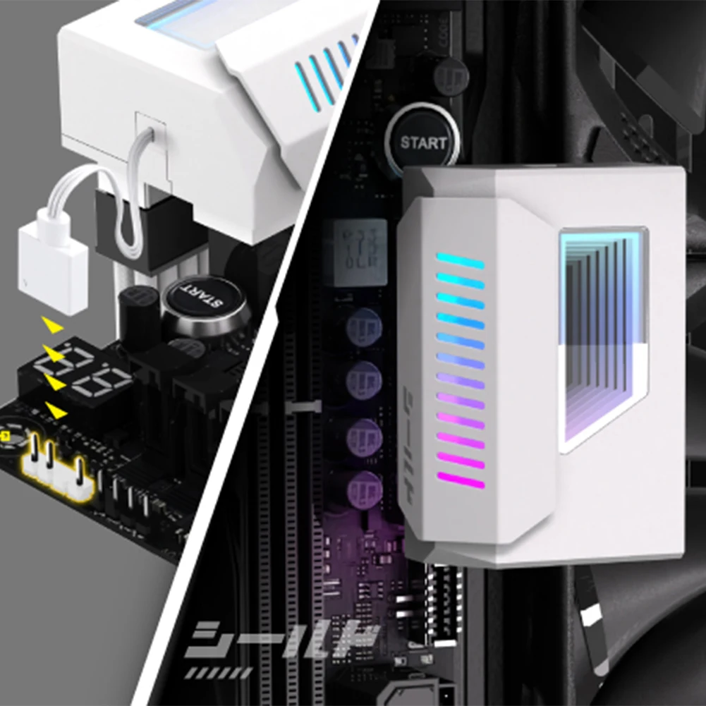 24 Pin Power Supply Adapter 180/90Degree Power Connectors with ARGB Lighting Mainboard Motherboards Power Supply Cable Modular