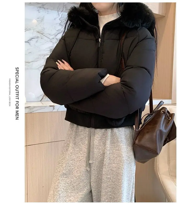 2027 Winter New High End Big Fur Collar Workwear Down Cotton Jacket Women's Fashion Short Thicken Cotton Female Parkas Coats