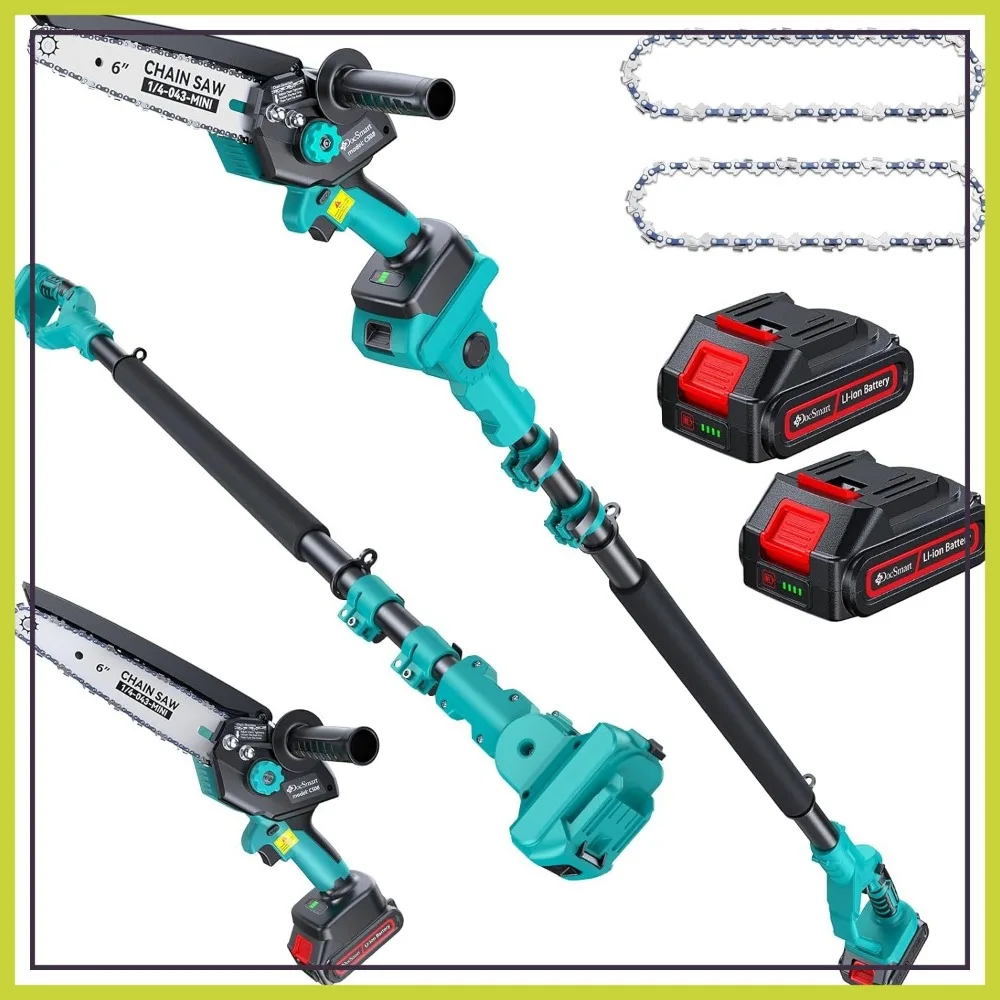 

6" Mini Chainsaw with Extension Pole, Cordless Electric Handheld & Pole Pruner for Tree Trimming, 2 Batteries