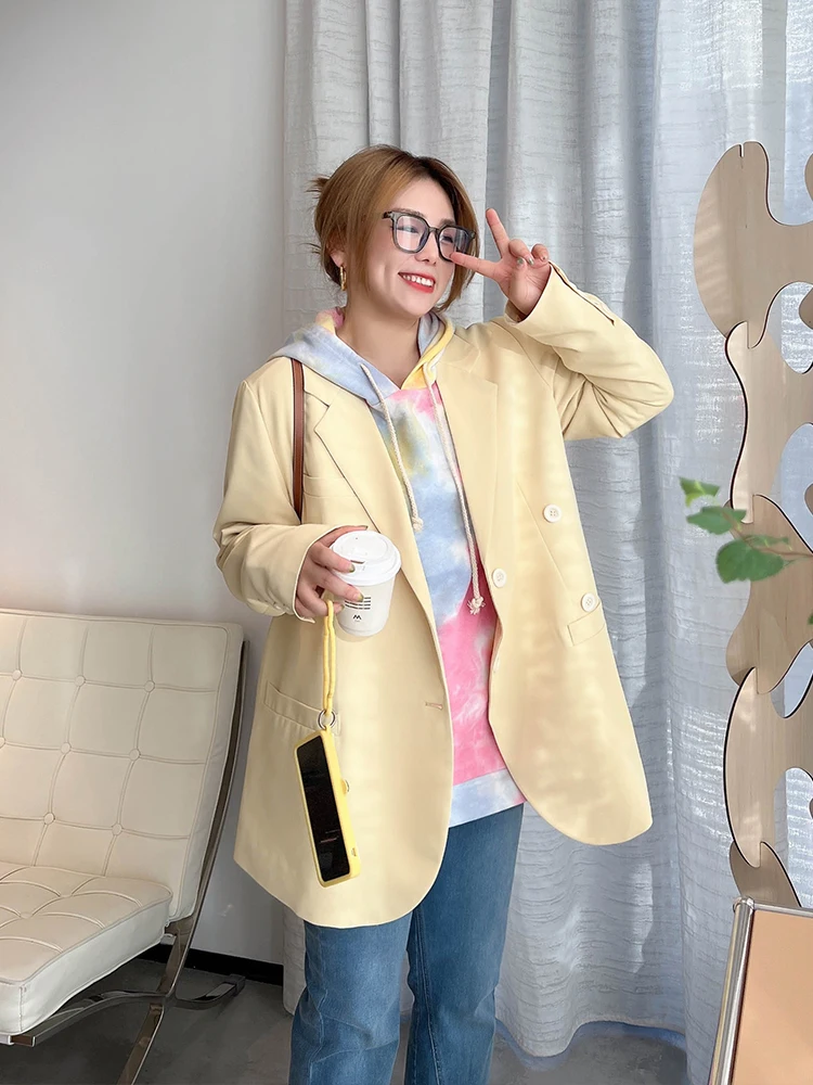 Vogana Large Size Casual Leisure Outerwear Women's Loose Fit Button up Waist Cinched Jaet Korean Sle Autumn Coat