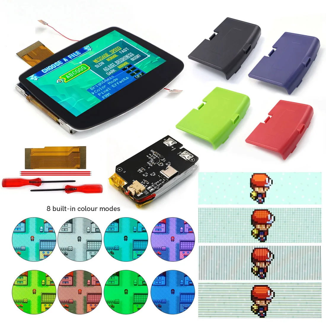 Imagem -02 - Gba v5 Laminado Backlight Lcd Kit Screen Display Shell Personalizado Recarregável tipo c Bateria de Lítio 30 Polegadas 1800mah