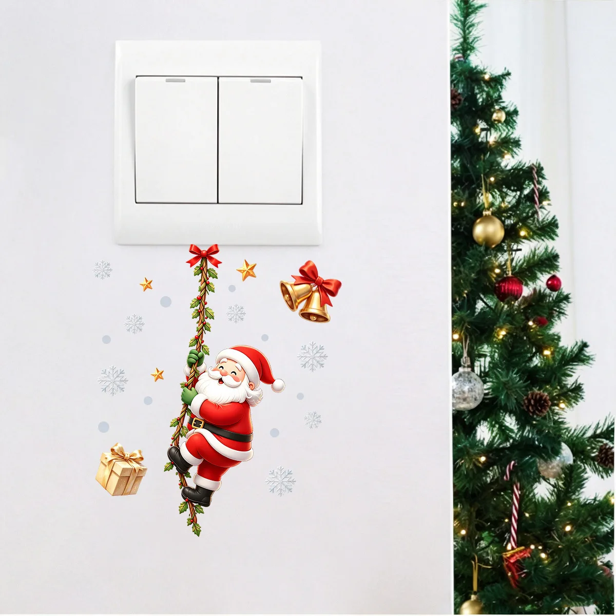 Cartoon Santa Climbing Vine Switch Wall Sticker Removable PVC Socket Decal Merry Christmas Home Bedroom Outlet Decor