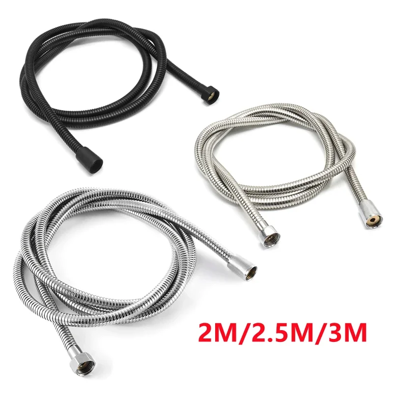 2/2.5/3M 304 Stainless Steel Encrypted Shower Hose Matte Black Flexible Shower Tube Bathroom Chrome Plated Brushed Nickel Pipe