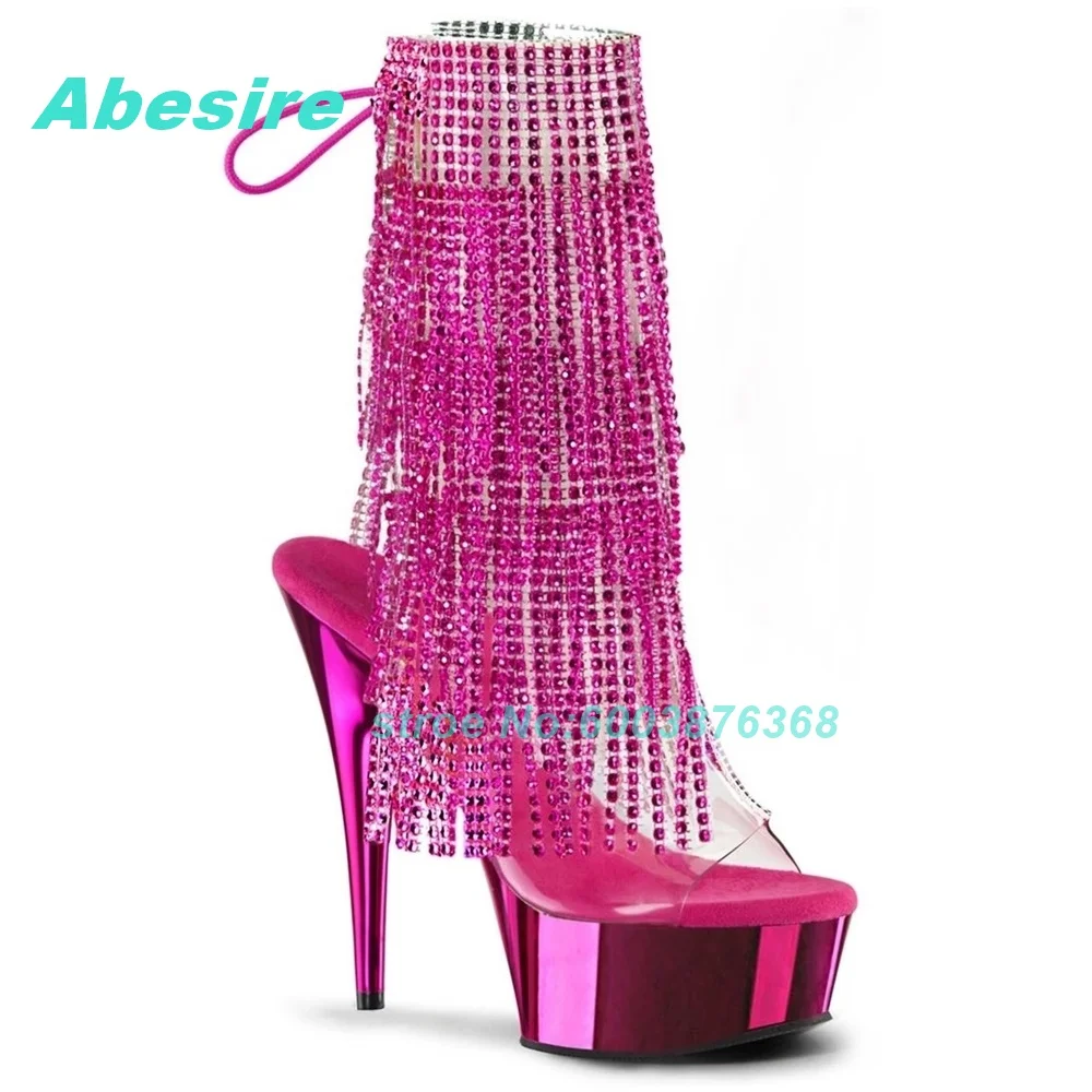 Crystal Fringe Patchwork Sandals Electroplated Platform Peep Toe Stiletto Heels Shoes for Women Spicy Girls Stage Fashion Shoes