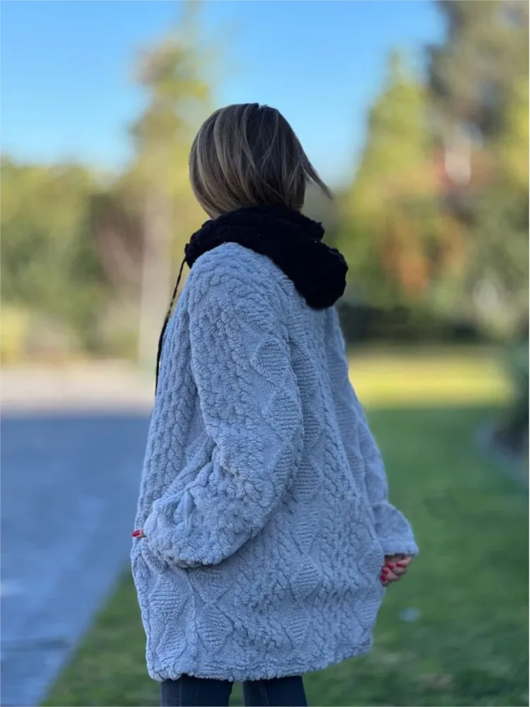 2025 Otoño Invierno nueva mujer Casual Sudadera con capucha Color sólido peludo cremallera abrigos de manga larga para mujer moda bolsillo chaqueta abrigo