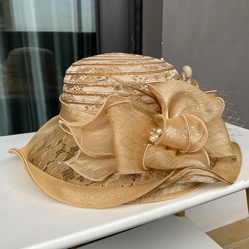 2025Damen Fascinator Millinery Kirchenhut Elegante Schleife Breite Krempe Eimerhüte Kentucky Derby Fedora Damen Sommer faltbare Sonnenkappe – Detail 6
