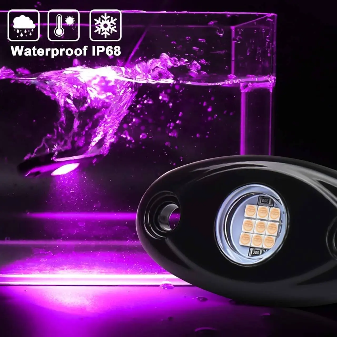 16-Pod Purple Pink LED Rock Lights with Switch Kit, 12V DC, IP68 Waterproof, Compatible with Trucks, UTVs, ATVs