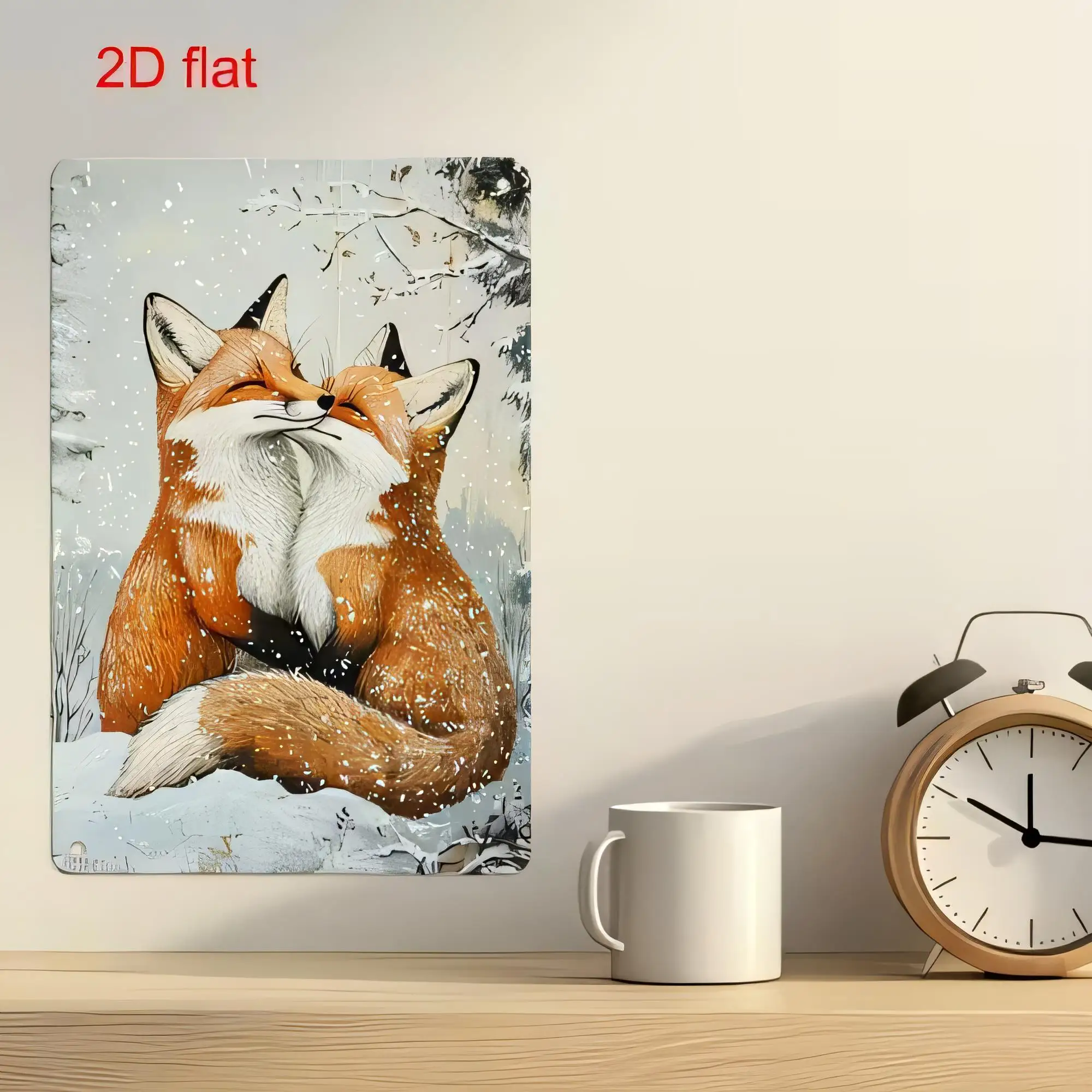 Fox Hugging Snow Winter Scene Tin Sign,  Retro Farmhouse Wall Decor, Rustic Metal Sign for Living Room Bedroom Cabin, Wildlife F