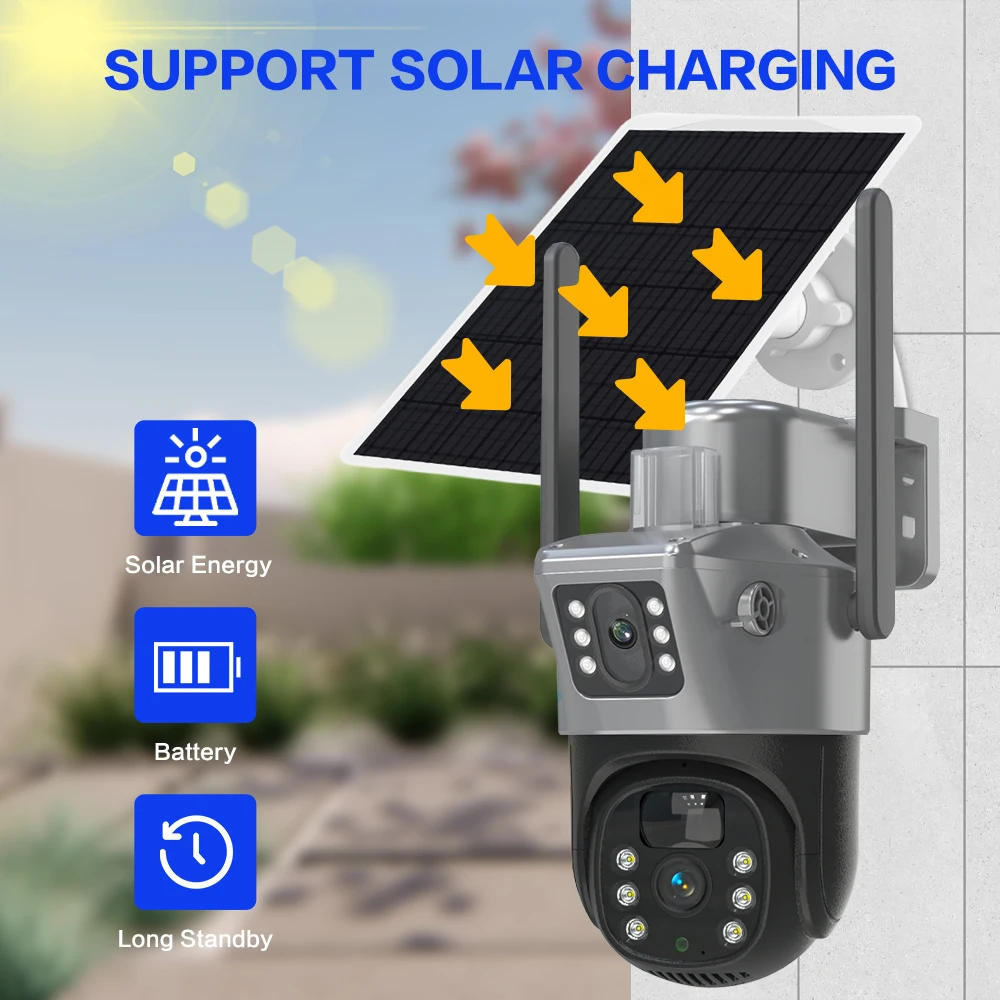 Imagem -02 - Outdoor Dual Lens Ptz Câmera Solar Vigilância de Segurança da Bateria Câmera ip Preto Tela Dupla Detecção Humana Pir 4k 8mp 4g Cartão