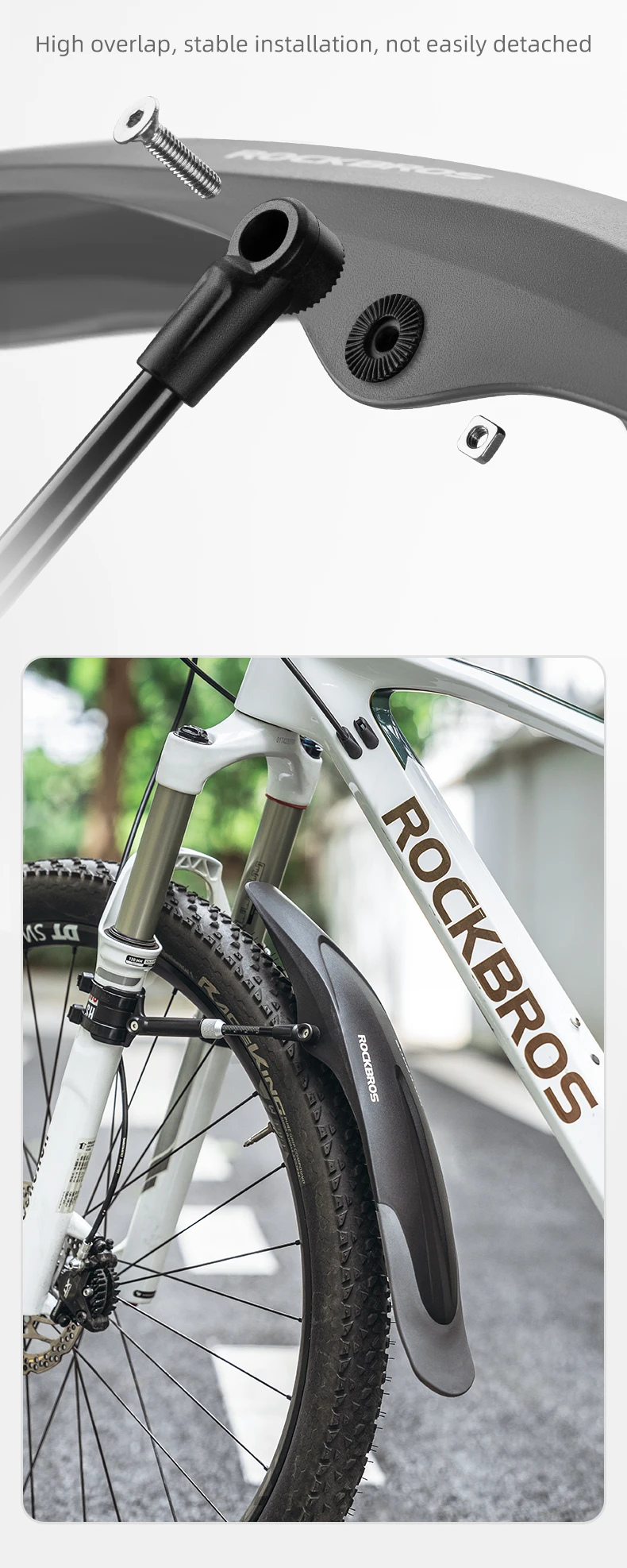 ROCKBROS Mountainbike-Schutzblech, verbreitert, mit Schnellverschluss, 26-29 Zoll, langlebig, innovative Montage, Fahrradzubehör – Detail 9